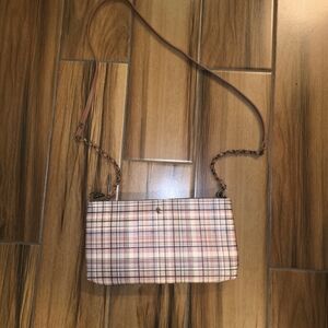 Plaid Crossbody Bag - Pink and Brown